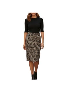 Chico’s Marrakesh Paisley Pencil Skirt Black Tan Knit Size 4 (Chico's 0)